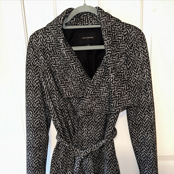 Banana Republic Jacket Belted Black White Chevron Dressy Lined Trench Womens 4 - Picture 1 of 5